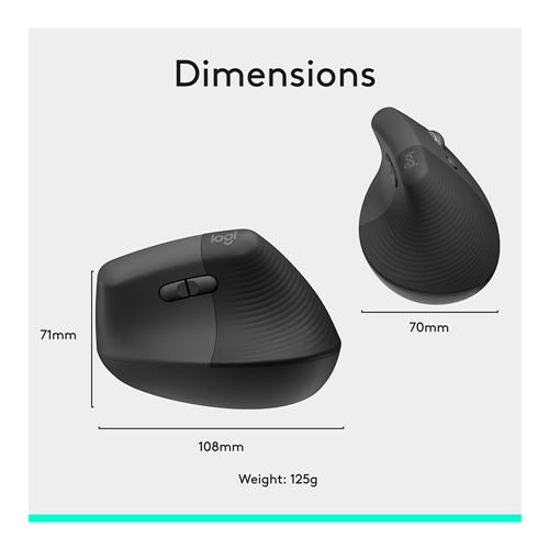 Logitech Lift Vertical Ergonomic Wireless Mouse - Black — vista 3