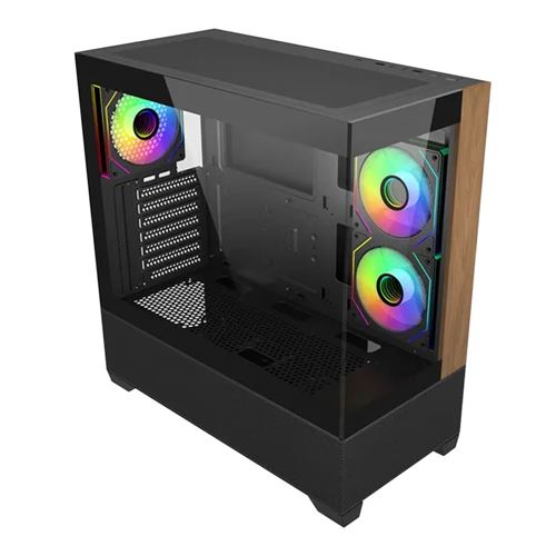 Cooler Master Elite 690 Wood Tempered Glass ATX Mid-Tower Computer Case - Black — vista 3
