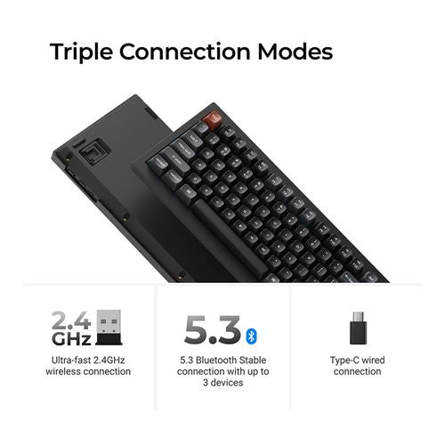 Keychron V1 Ultra 8K Wireless Mechanical Keyboard, Brown Silk POM Switch - Black — vista 3