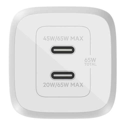 Belkin BoostCharge Pro 65W Dual USB Type-C GaN Wall Charger (White) — vista 3