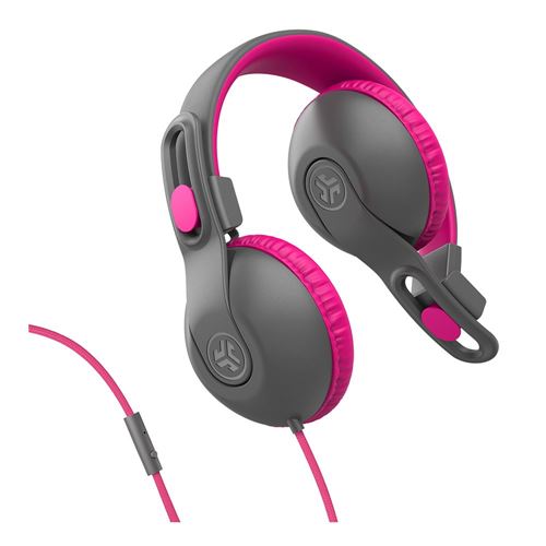 JLab JBuddies Studio 2 On-Ear Kids Wired Headphones - Gray/Pink — vista 3
