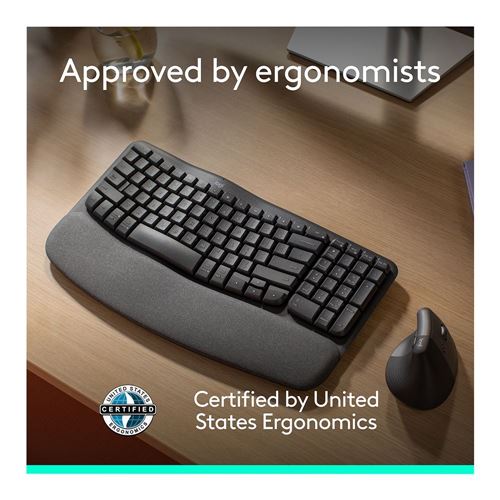 Logitech Wave Keys Ergonomic Wireless Keyboard - Graphite — vista 3
