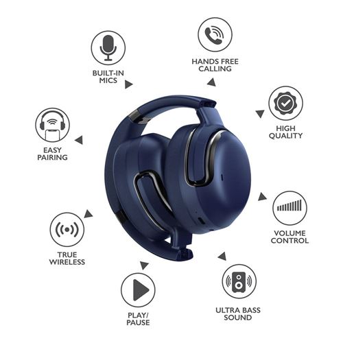 RCA WAVE-76 Active Noise Cancelling Bluetooth Wireless Headphones - Navy Blue — vista 3