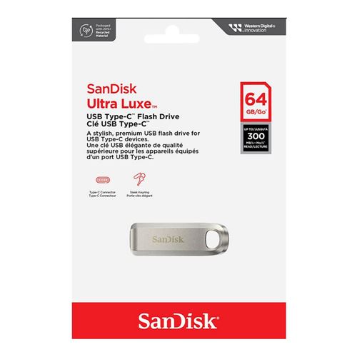 Sandisk 64GB Ultra Luxe Type-C SuperSpeed+ USB 3.2 (Gen 1) Flash Drive - Silver — vista 3