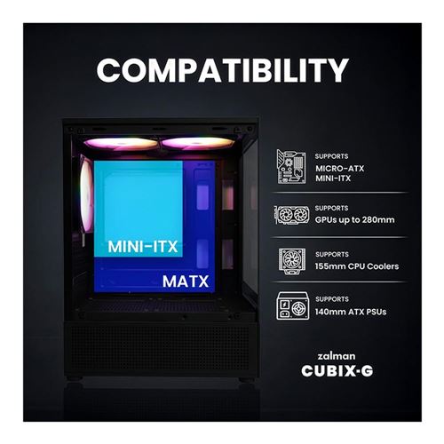 Zalman CUBIX-G MATX TG RGB BK — vista 3