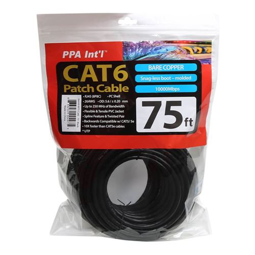 PPA 75 ft. CAT 6 Snagless Ethernet Cable - Black — vista 3