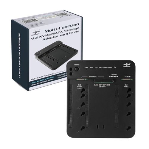 Vantec Multi-Function M.2 NVMe/SATA Storage Adapter with Clone — vista 3