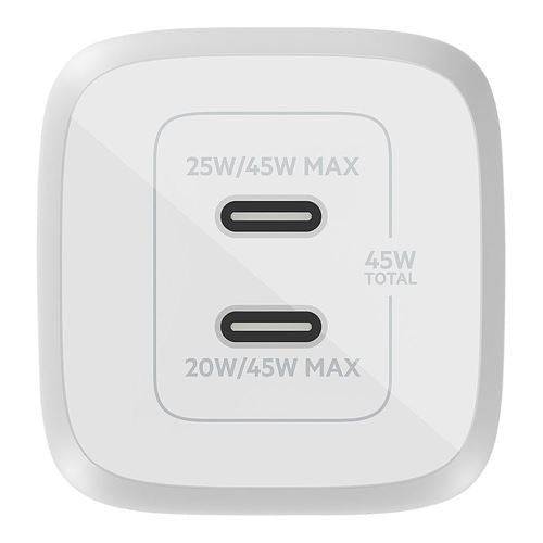 Belkin BoostCharge Pro 45W Dual USB Type-C GaN Wall Charger (White) — vista 3