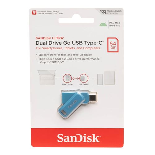 Sandisk 64GB Dual Drive Go SuperSpeed+ USB 3.1 (Gen 1) Flash Drive - Navagio Bay — vista 3