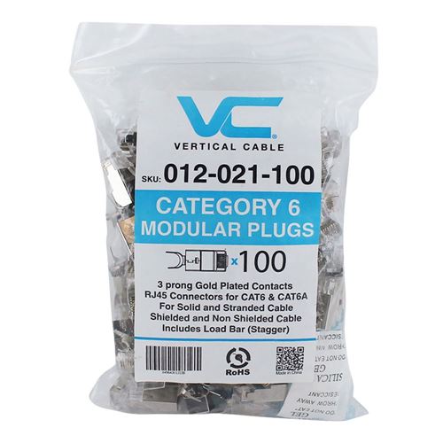 Vertical Cable 012-021-100 Shielded CAT6 RJ45 Plug (100 Pack) — vista 4
