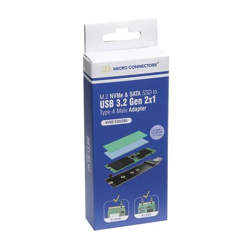 Micro Connectors M.2 NVMe & SATA SSD to USB 3.2 Gen 2 10Gbps Type-A Male Adapter NVME-S32U — vista 4