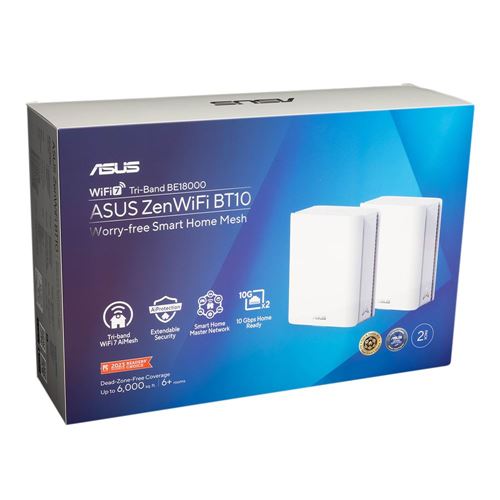 ASUS BT10 BE18000 WiFi 7 Tri-Band Whole Home Mesh system,  10G Port -White (2 Pack) — vista 5