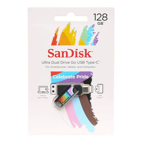 Sandisk 128GB Dual Drive Go SuperSpeed+ USB 3.2 (Gen 1) Flash Drive - Rainbow Pride Editio — vista 5