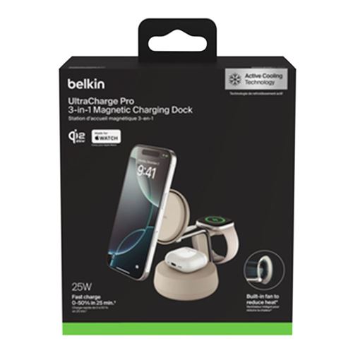 Belkin UltraCharge Pro 3-in-1 Magnetic Charging Dock with Qi2 25W -  Sand — vista 6