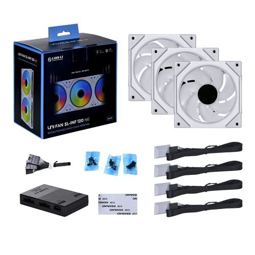 Lian Li UNI FAN SL-INF FLEX Reverse Blade 120mm Fluid Dynamic Case Fan - White (3 Pack) — vista 7