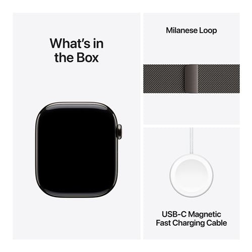 Apple Watch Series 10 GPS + Cellular 46mm - Caja de Titanio Slate - Correa Milanese Loop Slate - MWY — vista 8