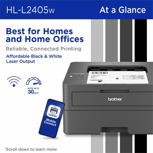 Impresora Láser Inalámbrico De Escritorio Brother HL HL-L2405W - Monocromo - 30 ppm de impresión monocolor - 1 - imagen 4