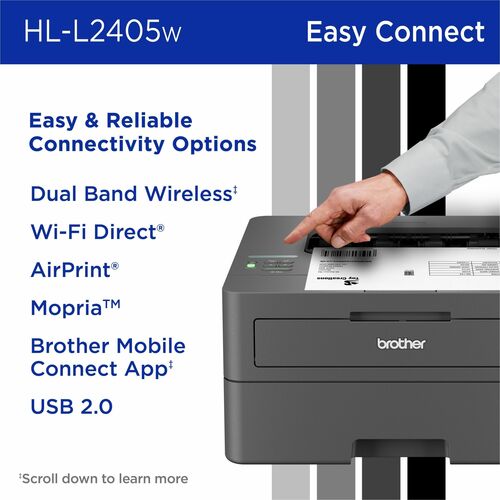 Impresora Láser Inalámbrico De Escritorio Brother HL HL-L2405W - Monocromo - 30 ppm de impresión monocolor - 1 - imagen 9