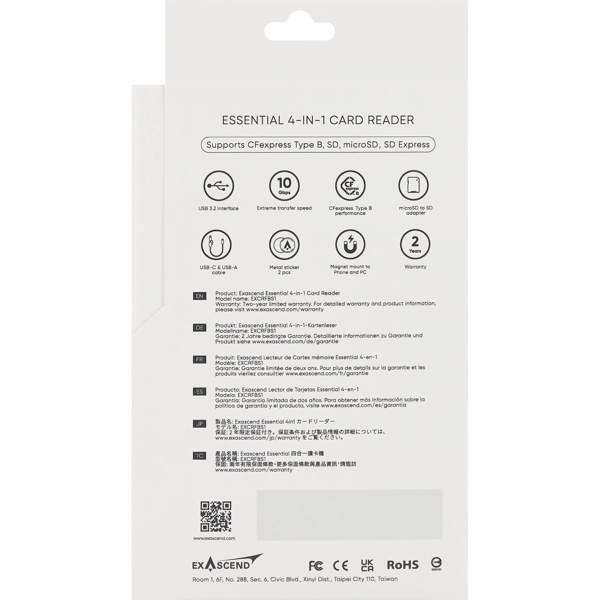 Lector de Tarjetas Exascend Essential 4-in-1 Multi-ranuras - vista lateral