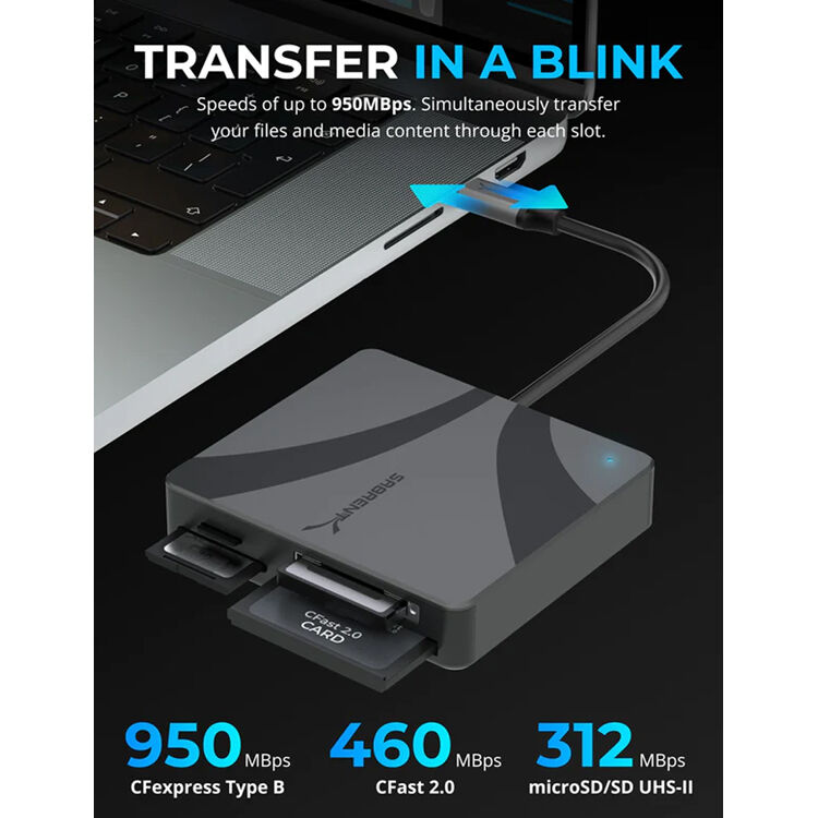 Lector de Tarjetas Sabrent USB-C Multi - vista trasera