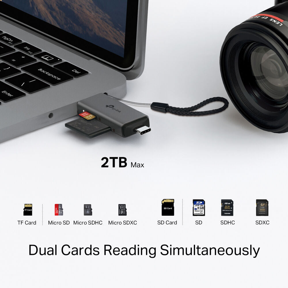 Lector de Tarjetas TP-Link UA430D SD & microSD (USB-C / USB-A) - puertos y conexiones