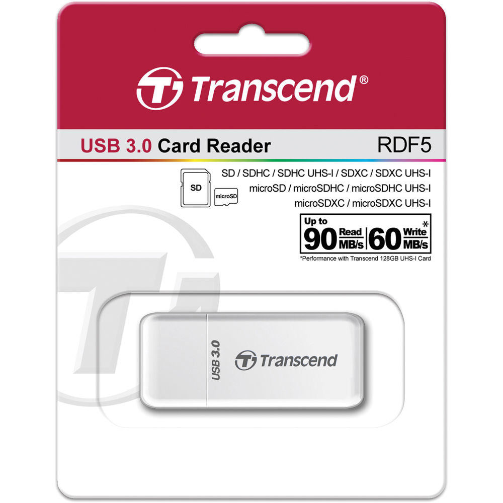 Lector de Tarjetas Transcend RDF5 USB 3.1 Gen 1 SDHC/SDXC / microSDHC/SDXC (Blanco) - vista lateral