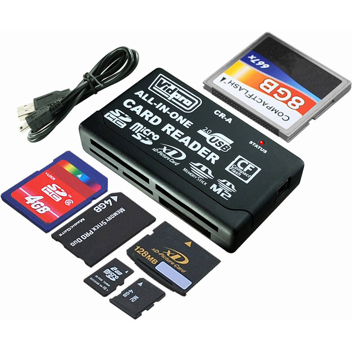 Lector de Tarjetas Vidpro 6-ranuras All-In-One USB 2.0 - vista frontal