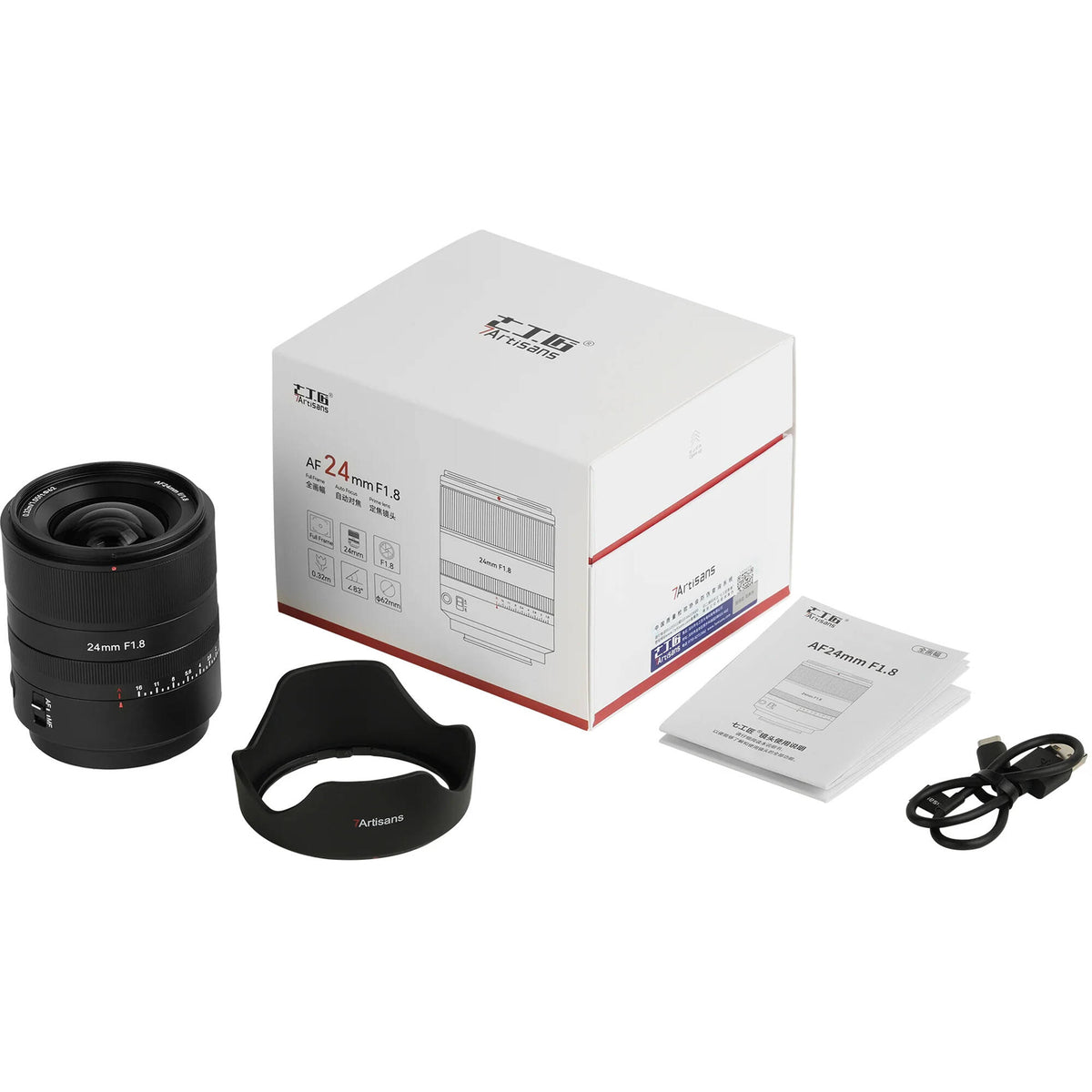 Lente 7Artisans 24mm f/1.8 AF - contenido de la caja