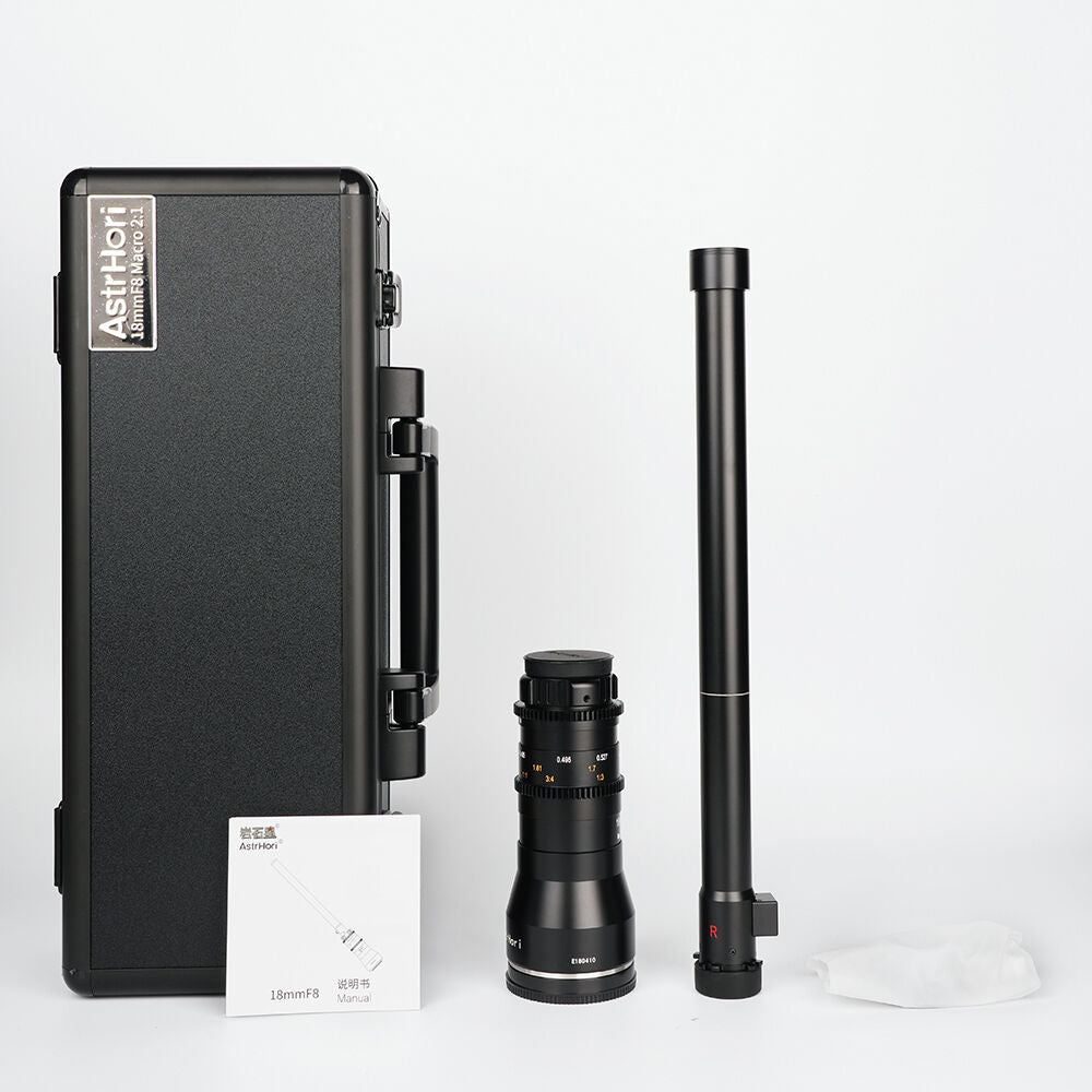 Lente AstrHori 18mm f/8 Macro Probe (Direct View, Sony E, Plateado) - en uso