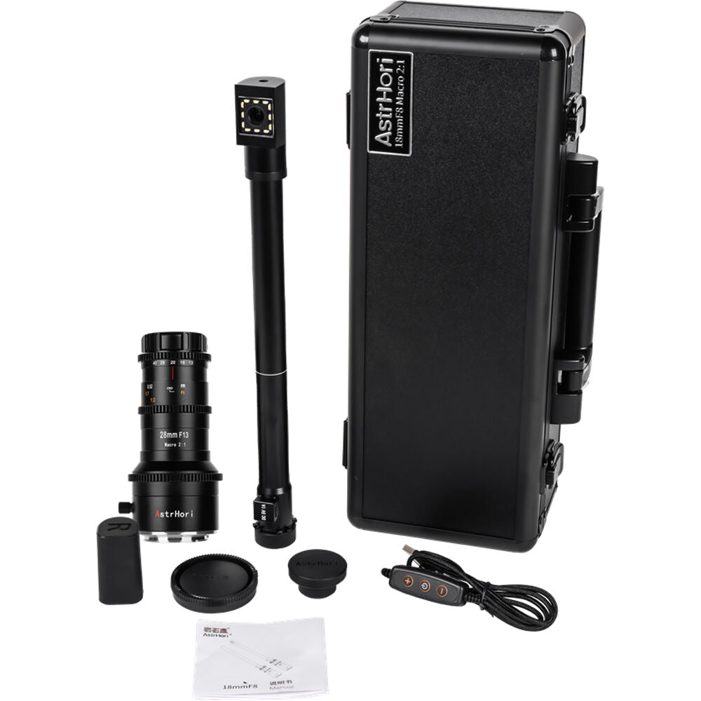 Lente AstrHori 28mm f/13 360° Rotating Macro Probe - vista frontal