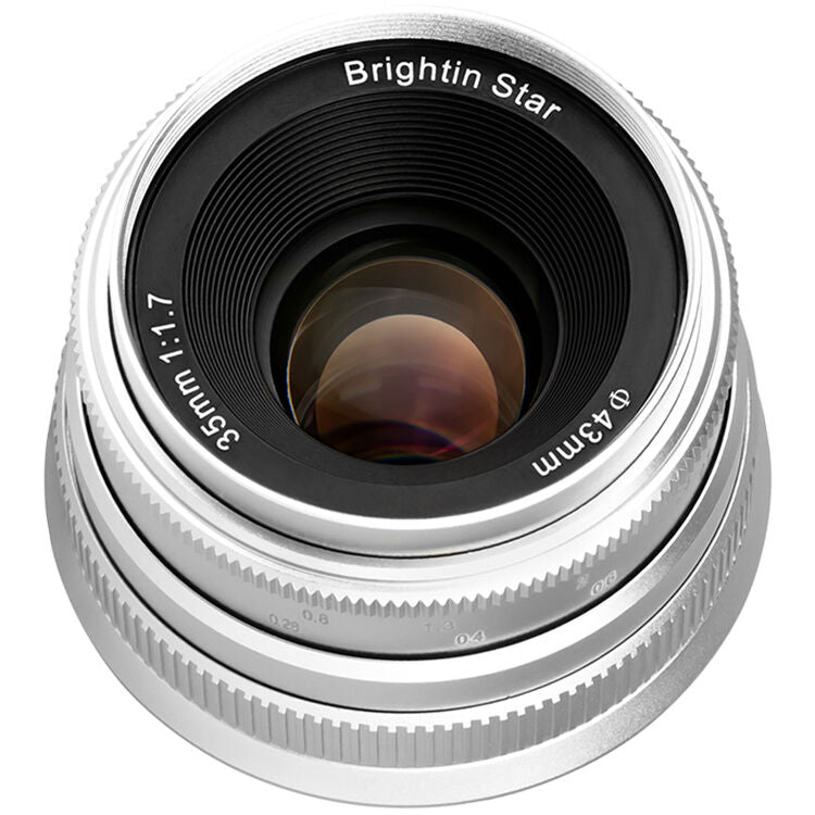 Lente Brightin Star 35mm f/1.7 (Plateado) - vista frontal