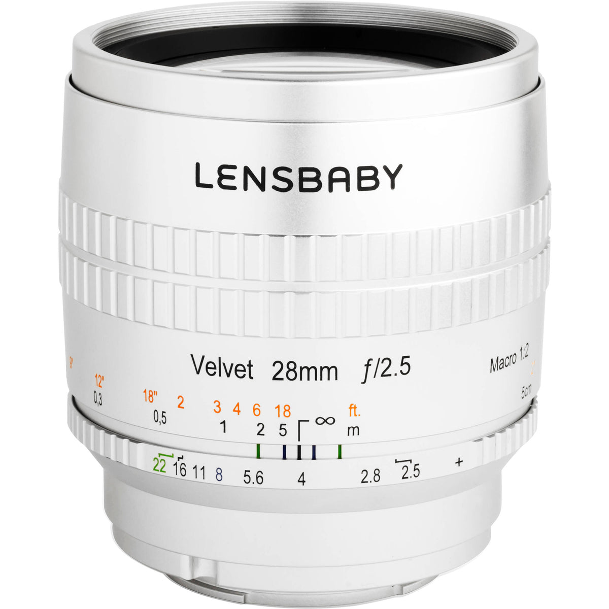 Lente Lensbaby Velvet 28mm f/2.5 (Plateado) - vista frontal