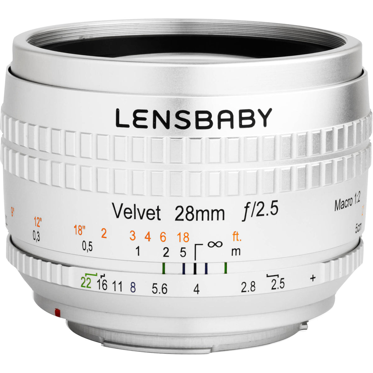 Lente Lensbaby Velvet 28mm f/2.5 (Plateado) - vista lateral