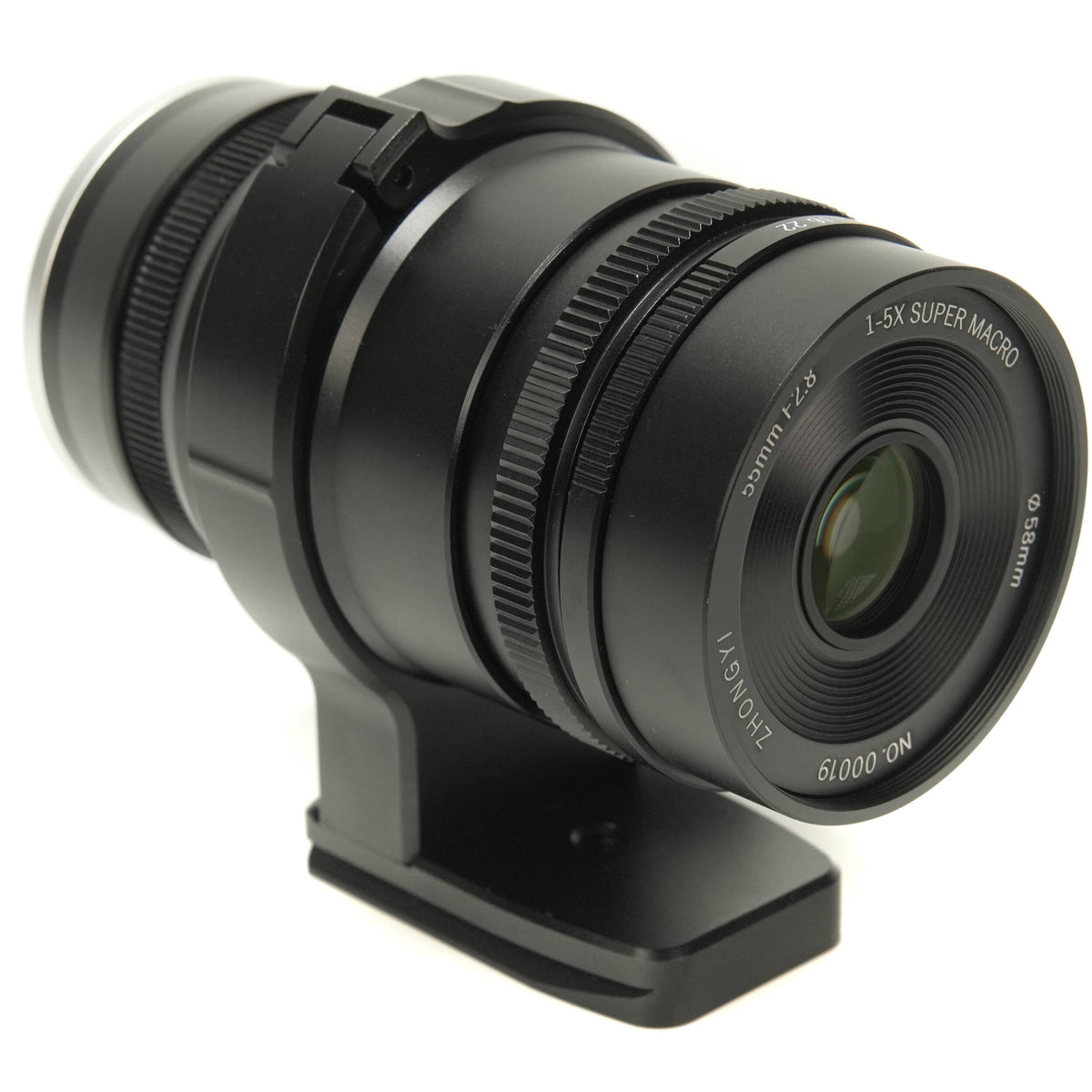Lente Mitakon Zhongyi 55mm f/2.8 1-5x Macro - vista lateral