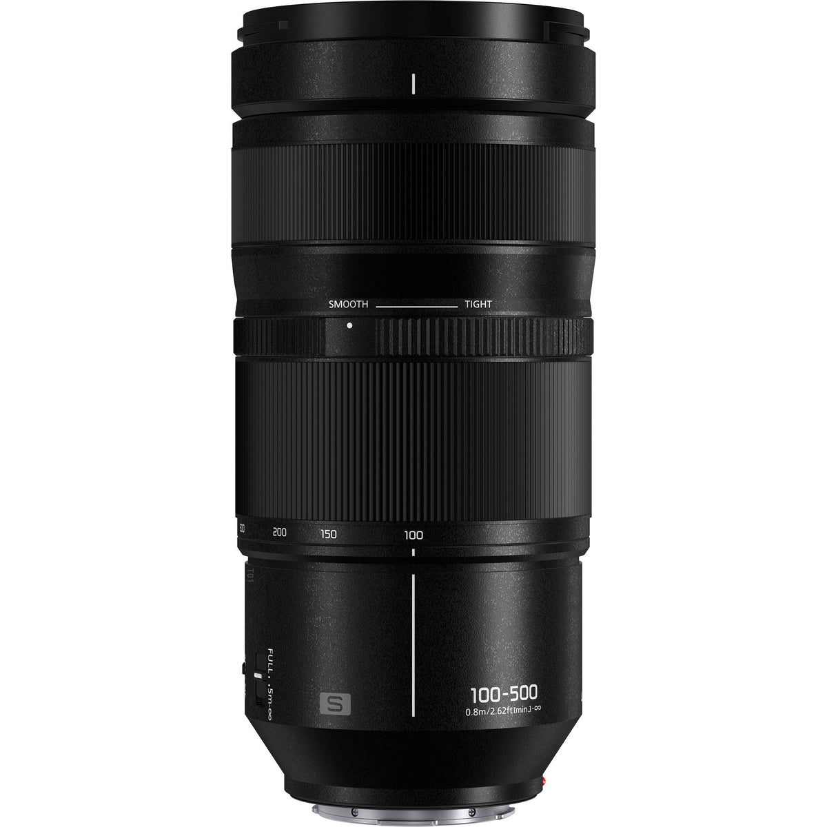 Lente Panasonic LUMIX S 100-500mm f/5-7.1 O.I.S. - vista frontal