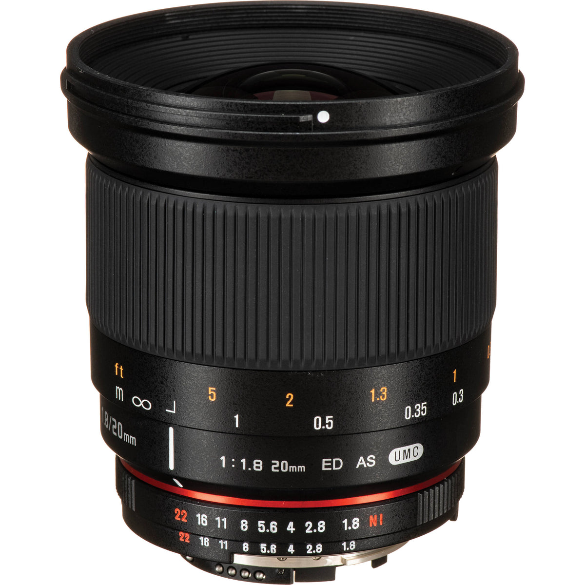 Lente Rokinon 20mm f/1.8 ED AS UMC - vista frontal