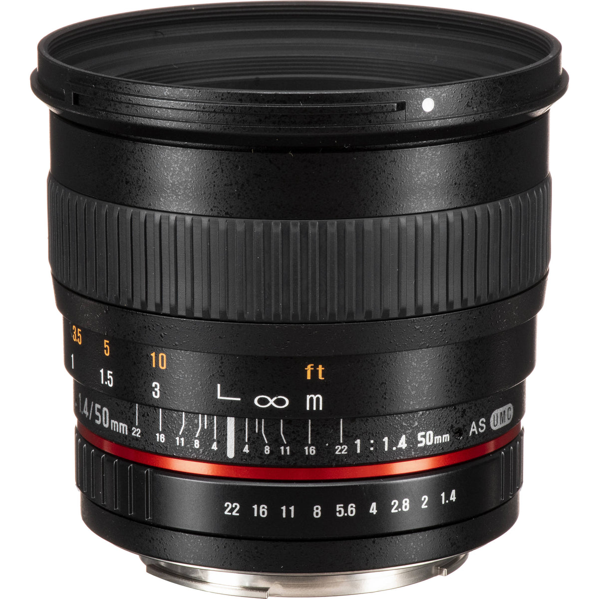 Lente Rokinon 50mm f/1.4 AS IF UMC - vista frontal