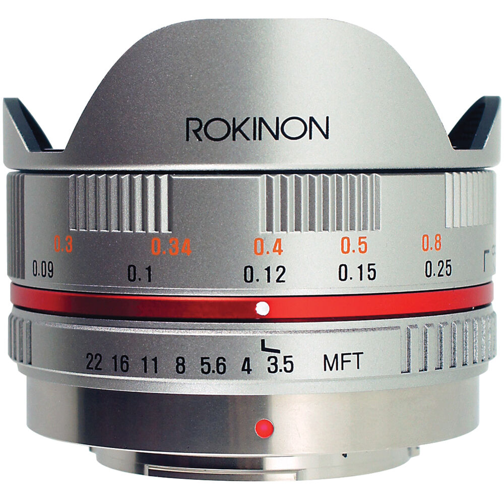 Lente Rokinon 7.5mm f/3.5 Ultra Wide-Angle Fisheye (Plateado) - vista frontal