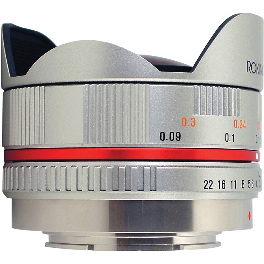 Lente Rokinon 7.5mm f/3.5 Ultra Wide-Angle Fisheye (Plateado) - vista trasera