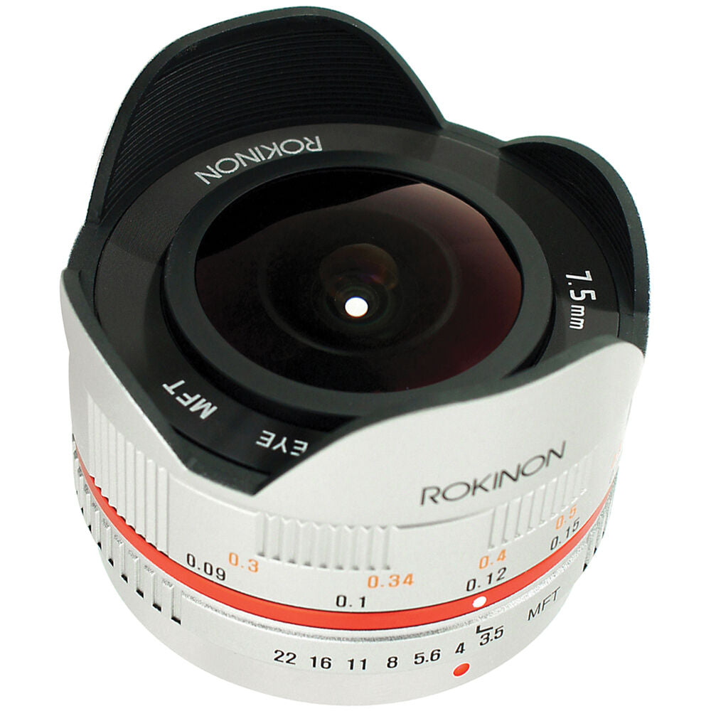 Lente Rokinon 7.5mm f/3.5 Ultra Wide-Angle Fisheye (Plateado) - vista lateral