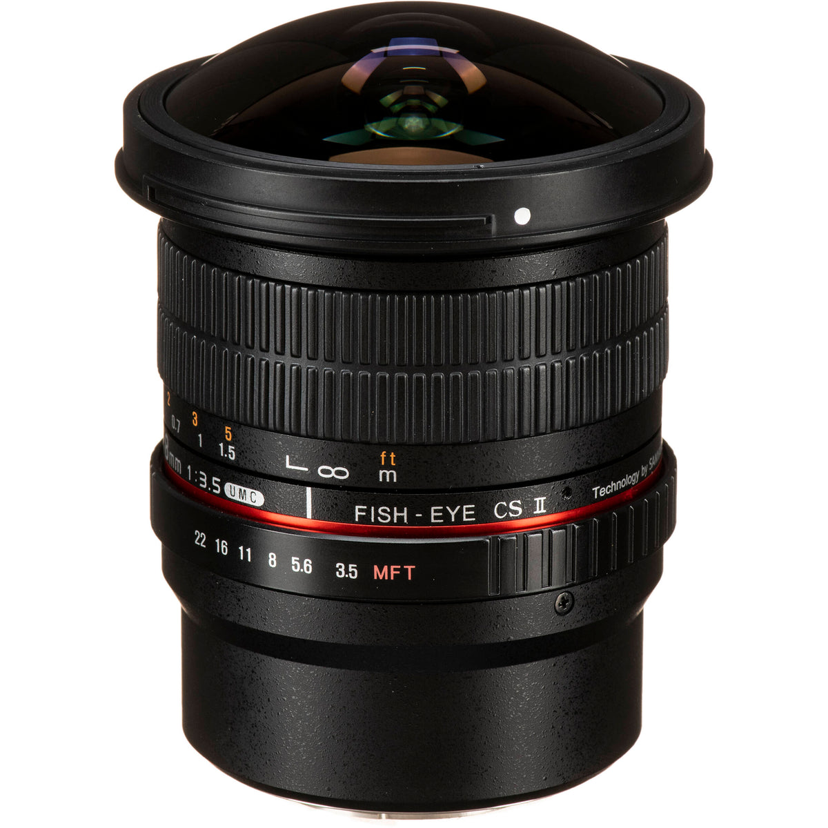Lente Rokinon 8mm f/3.5 UMC Fisheye CS II - vista frontal
