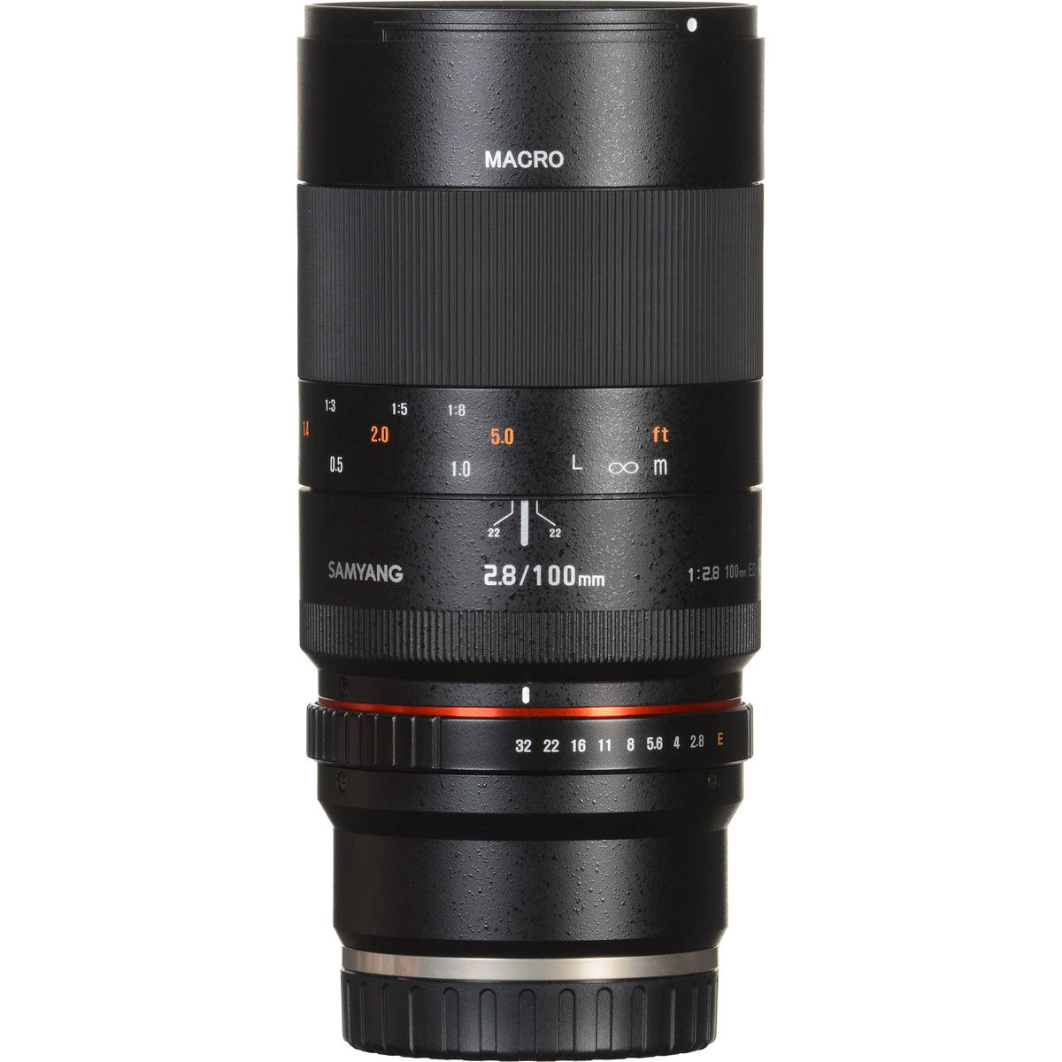 Lente Samyang 100mm f/2.8 ED UMC Macro - vista frontal