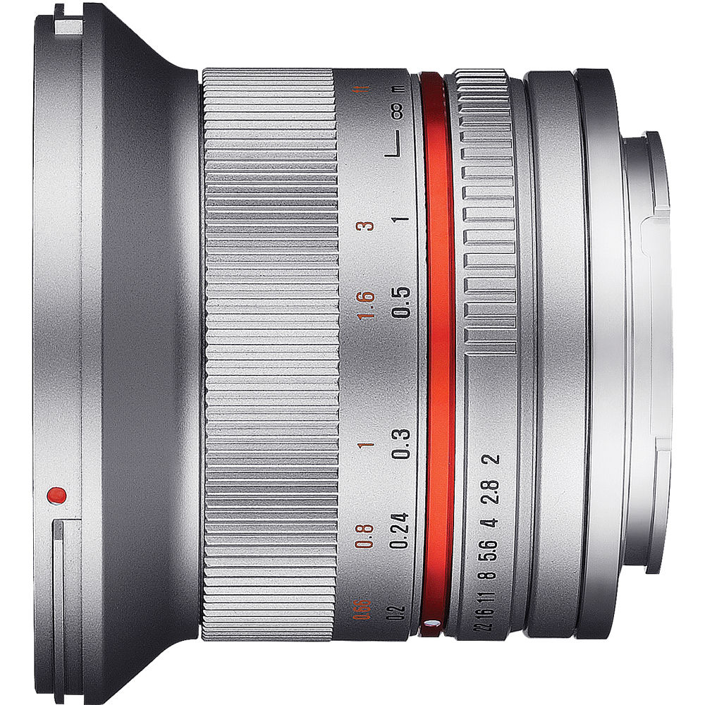 Lente Samyang 12mm f/2.0 NCS (Plateado) - vista lateral