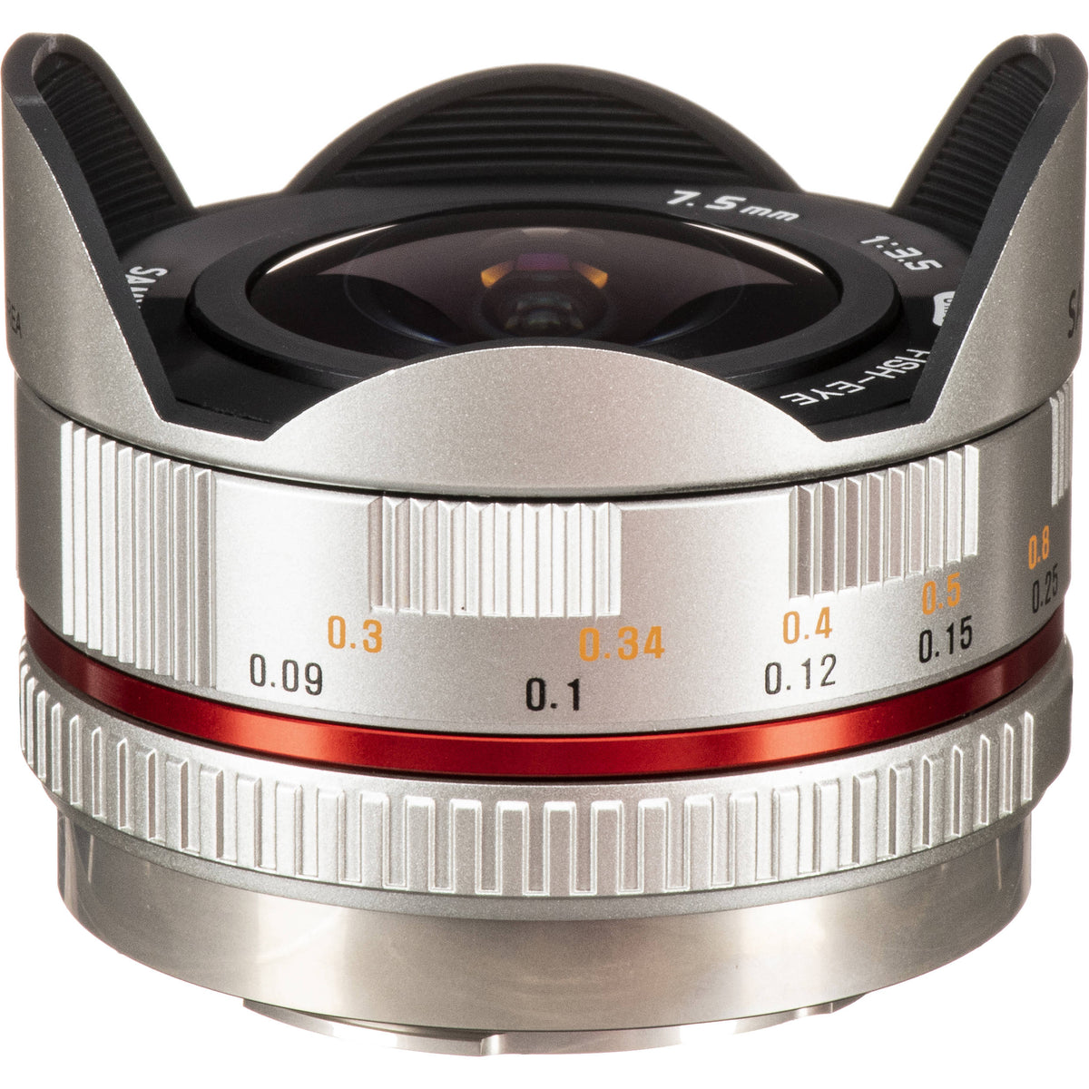 Lente Samyang 7.5mm f/3.5 UMC Fisheye - Plateado - vista lateral