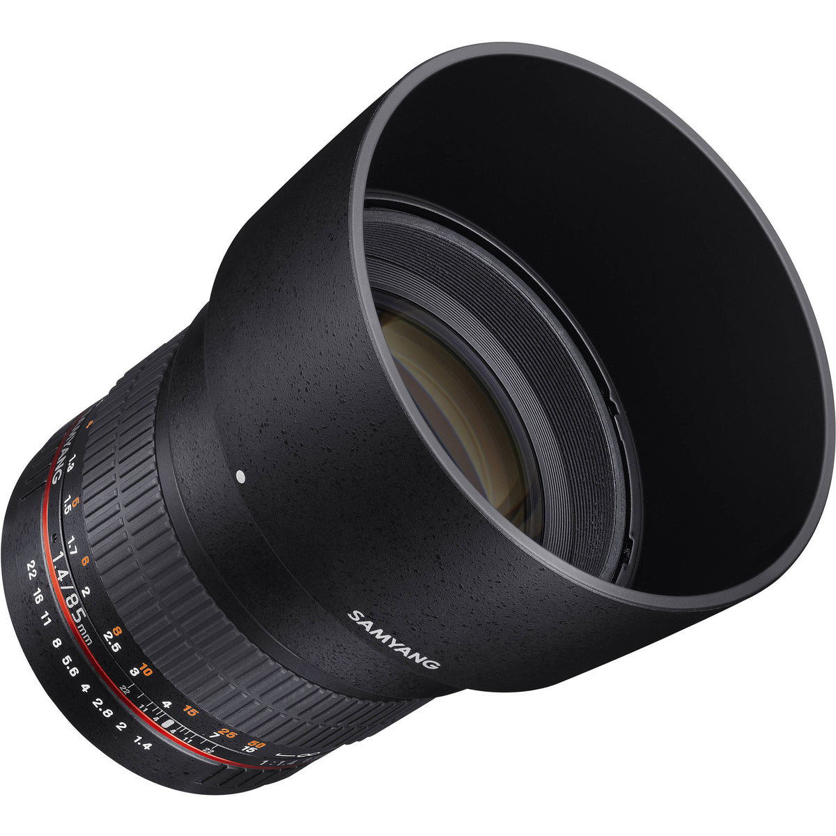 Lente Samyang 85mm f/1.4 Aspherical para Nikon con Focus Confirm Chip - vista frontal