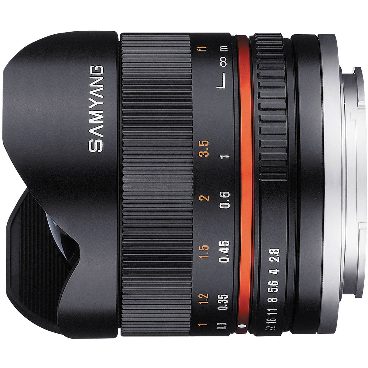 Lente Samyang 8mm f/2.8 Fisheye II - vista trasera
