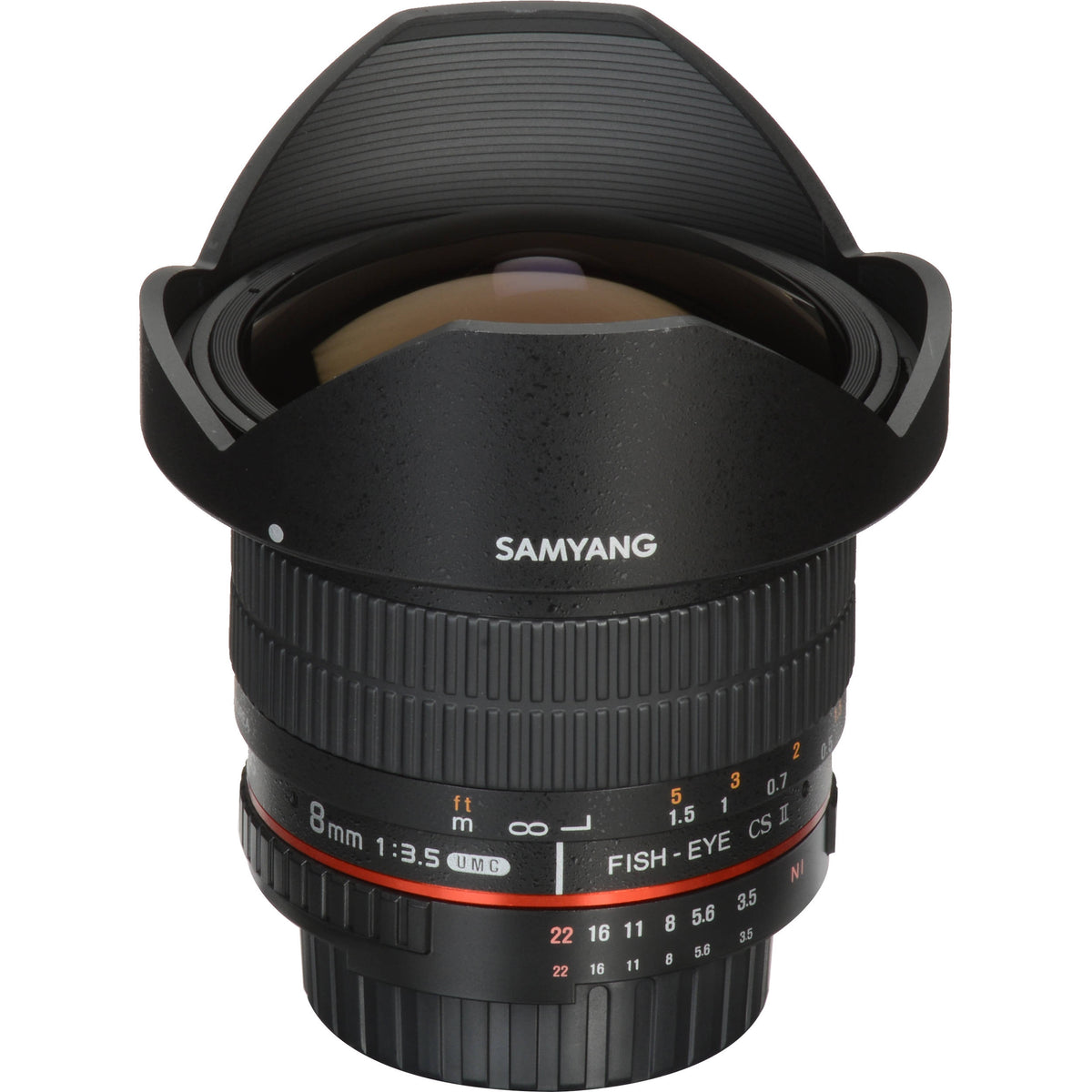 Lente Samyang 8mm f/3.5 HD Fisheye con parasol desmontable - puertos y conexiones