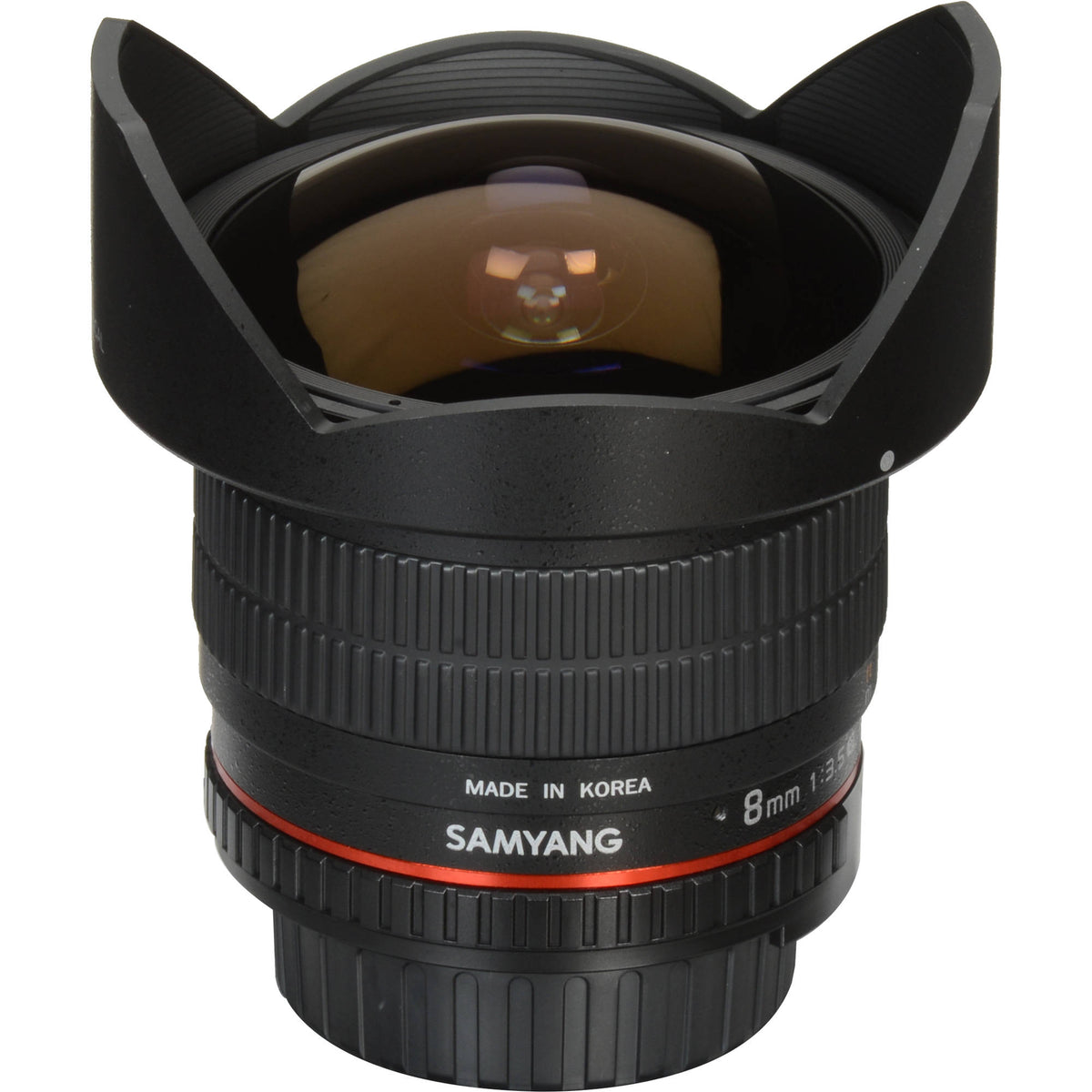 Lente Samyang 8mm f/3.5 HD Fisheye con parasol desmontable - detalle