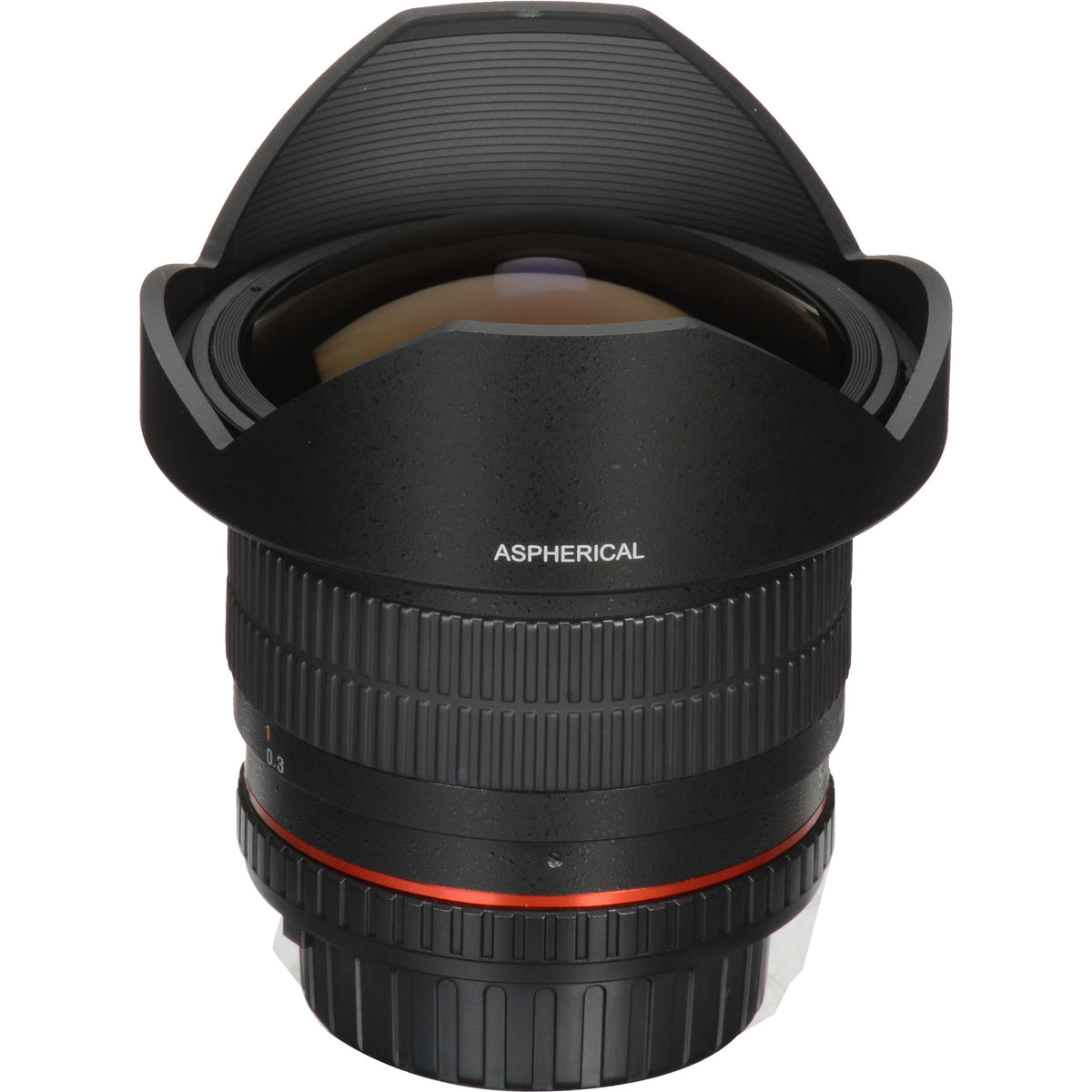Lente Samyang 8mm f/3.5 HD Fisheye con parasol desmontable - contenido de la caja