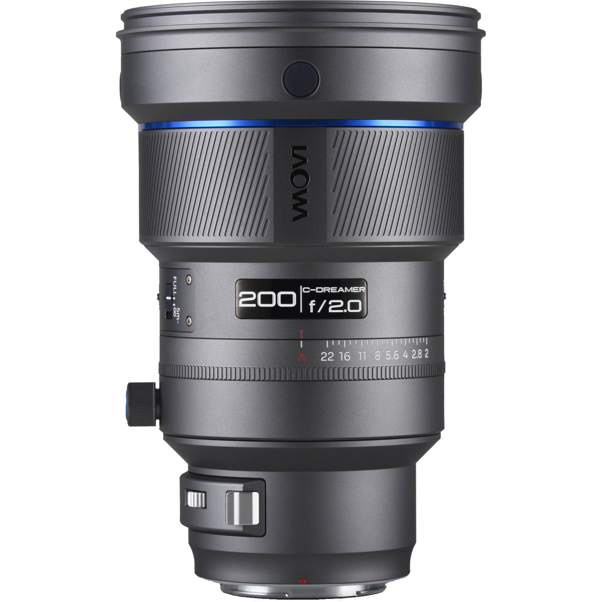 Lente Venus Optics 200mm f/2 AF FF Telephoto Prime (Gris) - vista lateral